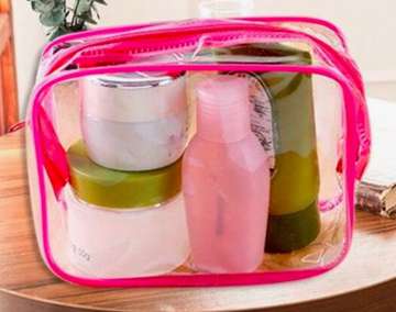 Neceser transparente borde rosa