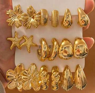 Aros dorados variados 2 (flor/estrella/torzal/gota)