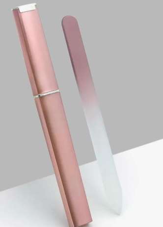 Lima de cristal con estuche rosa